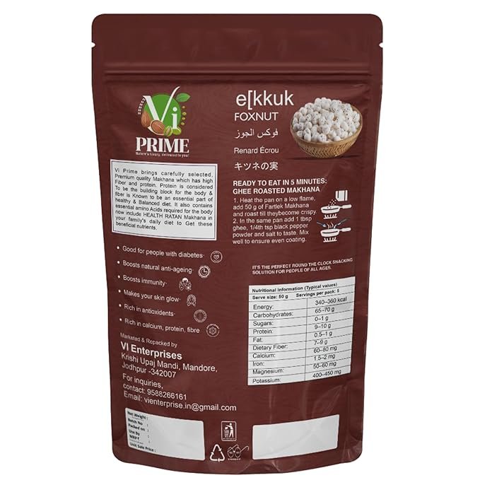 VI Prime Raw Makhana | 100% Natural, Unroasted Fox Nuts | Low-Calorie Snack | Rich in Protein & Fiber | Gluten-Free & Vegan | Ideal for Weight Watchers & Healthy Living | 100g - Image 5