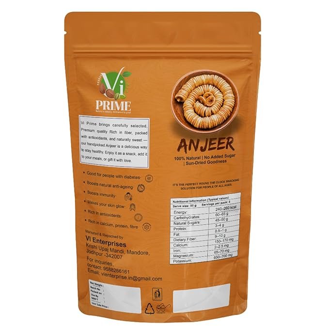 VI Prime Premium Anjeer | 100% Natural Sun-Dried Figs | Pesticide Free, No Added Sugar, Rich in Fiber, Calcium & Antioxidants | Healthy Dry Fruit Snack (Anjeer/Figs) | 100g - Image 4